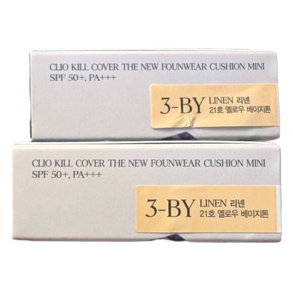 Clio Kill Cover the New Founwear Cushion Mini 3-BY Linen Lot of 2 SPF 50 EX 1/26 - Picture 4 of 7
